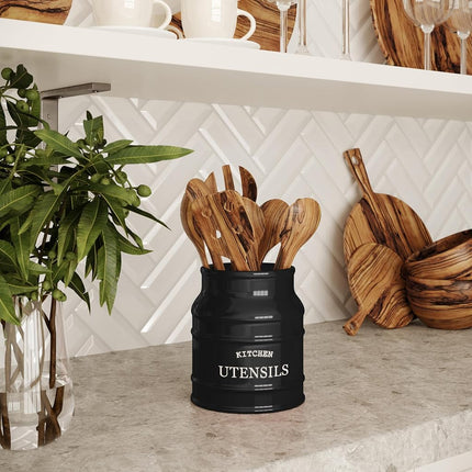 Barnyard Designs Ceramic Kitchen Utensil Holder Countertop 6.75″ (Black)