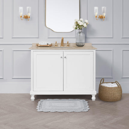 Laura Ashley Crochet Cotton 17x24 in. Bath Rug, Light Grey