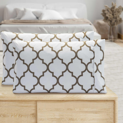 Juego de dos fundas de almohada ultrasuaves de lujo Elegant Comfort - Microfibra de calidad hotelera premium de 1500, doble cepillado - Resistente a las arrugas, estándar/queen, patrón de trébol, blanco