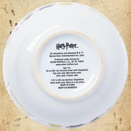 Silver Buffalo Harry Potter Hogwarts Iconic Icons Ceramic Ramen Noodle Rice Bowl with Chopsticks and Spoon, Microwave Safe, 20 Ounces