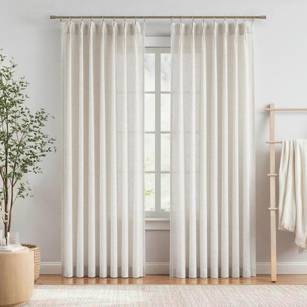 Vision Home Natural Pinch Pleated Semi Sheer Curtains Textured Linen Blended Light Filtering Window Curtains 95 inch for Living Room Bedroom Pinch Pleat Drapes with Hooks 2 Panels 42" Wx95 L