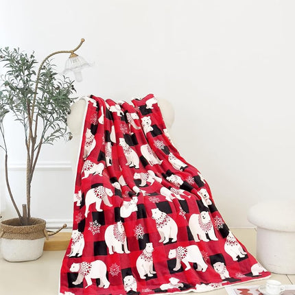 Elegant Comfort Reversible and Ultra-Plush Flannel Fleece-Winter Christmas Sherpa Throw- Lightweight Soft and Cozy-Holiday Decorative Throw, Perfect for Lounging, 50 x 60 inches, Polar Plaid Red