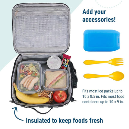 Wildkin Kids ECO rPET Insulated Lunch Box – Keeps Food Hot or Cold, Easy-Clean Lining, Mesh Pockets & BPA-Free – Boys & Girls, Ideal for School, Travel & Daycare – Black and White Checkered