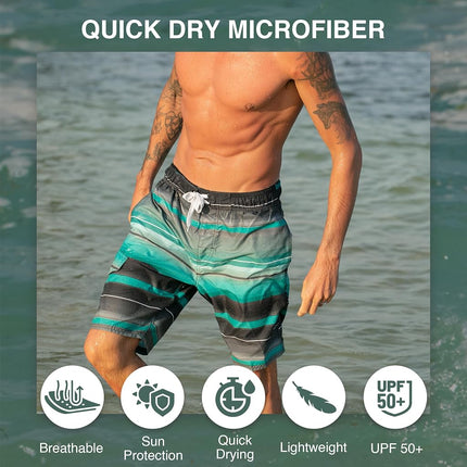 Kanu Surf Men's Barracuda Swim Trunks, 9-inch Inseam (Regular & Extended Sizes), Horizon Black/Green, Large
