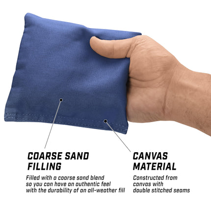 GoSports Cornhole Bolsas de frijoles, juego de 4, regulación para todo clima, azul marino clásico