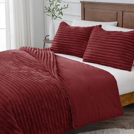 BEDELITE Fleece Twin Comforter Set -Super Soft & Warm Fluffy Burgundy Bedding, Luxury Fuzzy Heavy Bed Set for Winter with 1 Pillow case