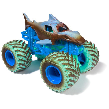 Monster Jam Mud Blasters, pack de 2 camiones que cambian de color de Grave Digger y Megalodon, vehículo de metal fundido a presión a escala 1:64, juguetes para niños y niñas de 3 años en adelante