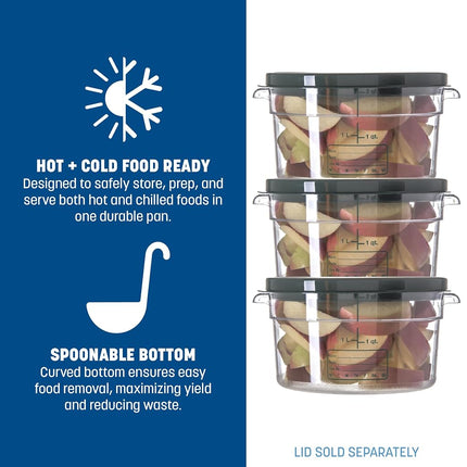 Carlisle FoodService Products Storplus Plastic Round Food Container, Storage Container with Stackable Design for Storage, 2 Quart, Clear