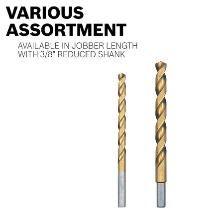 BOSCH TI2143 1-Piece 1/4 in. x 4 in. Titanium Nitride Coated Metal Drill Bit with 3/8 in. Reduced Shank for Applications in Heavy-Gauge Carbon Steels, Light Gauge Metal, Hardwood
