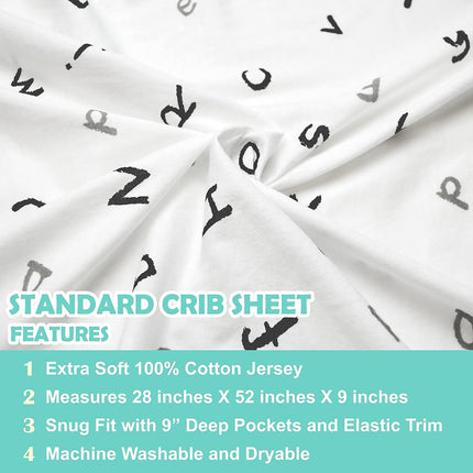 American Baby Company Printed 100% Cotton Jersey Knit Fitted Crib Sheet for Standard Crib and Toddler Mattresses, Alphabet, for Boys and Girls, 28x52x9 Inch (Pack of 1)