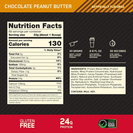OPTIMUM NUTRITION Gold Standard 100% Whey Protein Powder, Chocolate Peanut Butter, 2.27kg - [packaging may vary]