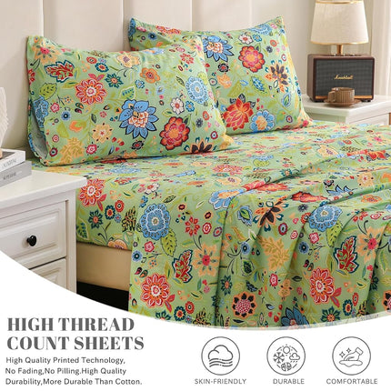 Bedlifes Floral Pattern Bed Sheet Set Full Size, 16" Deep Pocket 4PCS