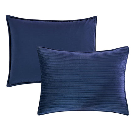 Elegant Comfort Luxury 3-Piece Velvet Corduroy Stripe Quilt Set, Ultra Soft Bedspread - Cozy Velvet Coverlet Set - 3PC Medium Weight Quilted Set with Matching Pillow Shams, Queen, Navy Blue
