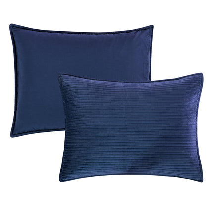 Elegant Comfort Luxury 3-Piece Velvet Corduroy Stripe Quilt Set, Ultra Soft Bedspread - Cozy Velvet Coverlet Set - 3PC Medium Weight Quilted Set with Matching Pillow Shams, Queen, Navy Blue