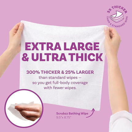 Extra Large Bath Wipes for Adults Bathing No Rinse - Disposable Body Cleansing Wipes for Men, Women & Elderly - Great for Gym, Camping, Post Surgery - Shower Wipes - Lavender, 120 Count