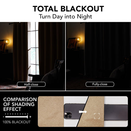 Deconovo 100% Blackout Lightweight Faux Linen Curtains for Bedroom Noise Reducing Thermal Insulated Window Curtains for Dining Room Living Room Office Baby Nursery,Khaki,52WX74L in,2 Panels