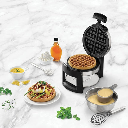 Cuisinart Round Flip Belgian Waffle Maker, Black/Silver, 1 inch thick, WAF-F30NAS