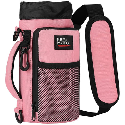 KEMIMOTO Water Bottle Holder Bag, Water Bottle Carrier with Adjustable Shoulder Strap, Water Bottle Pouch Holder for Hiking, Camping, Fishing, Compatible with YETI 32 oz, 40 oz, 64 oz, Pink, 40 oz