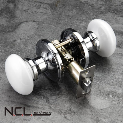 NCL White Door Knobs, Keyless Door Handles, Porcelain Door Levers, Interior Bath Door Knob