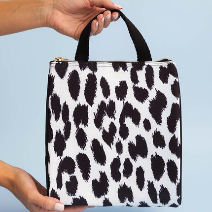kate spade new york Cute Lunch Bag for Women, Large Capacity Lunch Tote, Adult Lunch Box with Silver Thermal Insulated Interior Lining and Storage Pocket (Modern Leopard)