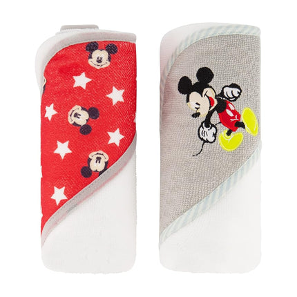 Disney Cudlie Baby Boy Mickey Mouse Paquete de 2 Toallas con Capucha Enrolladas/Cardadas en Estampado de Estrellas Pequeñas