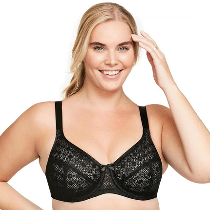 Glamorise Lace Comfort Wonderwire Underwire Bra 9855 (Women's & Women's Plus) Black
