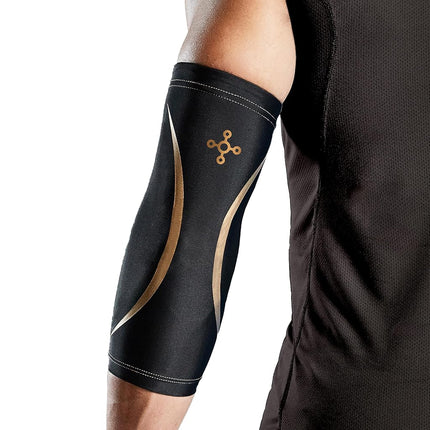 Tommie Copper Manchon de compression de coude (L/XL, Noir, Lot de 4), Étirement 4D et ajustement antidérapant pour un soutien ciblé, Tissu breveté Copper Znergy, Bénéfices anti-odeurs, Conception respirante