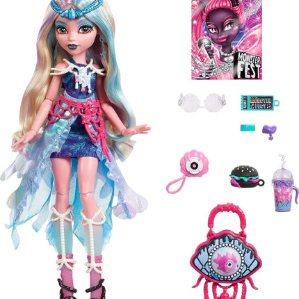 Monster High Monster Fest Doll, Lagoona Blue with Glam Outfit & Festival Themed Accessories Like Snacks, Band Poster, Statement Bag & More