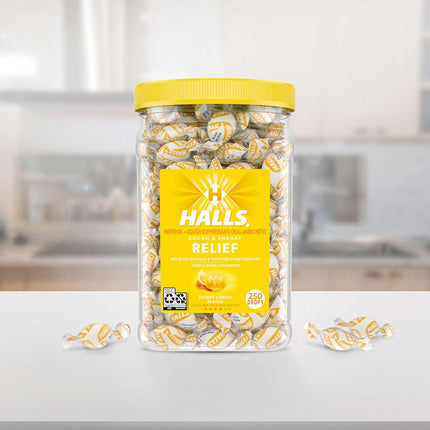 HALLS Relief Honey Lemon Cough Drops, Bulk Cough Drops, 250 Drops