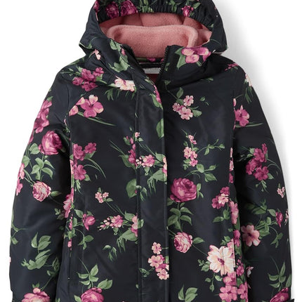 The Children's Place Blouson d'hiver lourd 3 en 1 pour fille, extérieur coupe-vent et résistant à l'eau, intérieur en polaire, motif floral noir, XX-Large