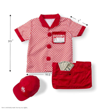 Melissa and Doug Server Role Play Costume Set - Includes Shirt, Apron, Cap, Name Tag and More - Character Dress Up (8pc Set) - Item #148009