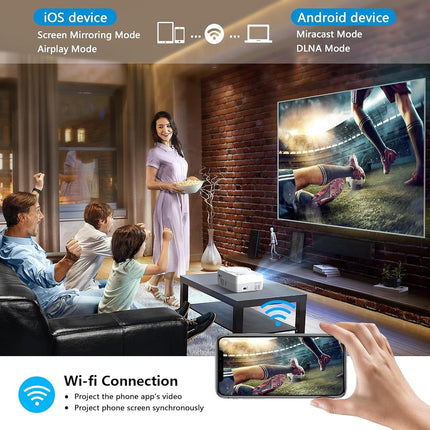 Full HD WiFi Bluetooth Projector Built in DVD Player, 8000LM 1080P Supported, Portable Mini DVD Projector for Outdoor Movies, 250" Home Theater, Compatible with iOS/Android/TV Stick/PS4/HDMI/USB/TF