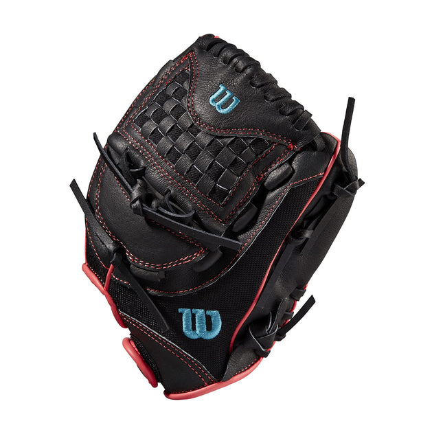 Gant de champ intérieur Wilson 2022 A440 Flash 11,5" Fastpitch - Lanceur gaucher, Noir/Rose/Bleu tropical