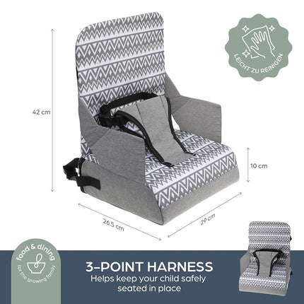 Dreambaby On-The-Go Kids Booster Seat - Portable High Chair with Handy Storage Compartments - Fits Most Dining Chairs - Lightweight, Compact, and Travel-Friendly