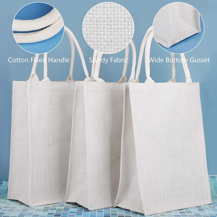 Segarty Tote Bags, 3 Pack Large White Burlap Jute Reusable Canvas Gift Favors Bag with Handles Blank Tote Bulk for Bridesmaid Wedding, Women Market Grocery Shopping, Bachelorette Party, Beach Trip