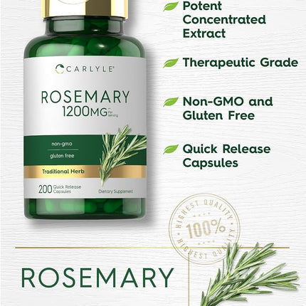 Rosemary Capsules | 1200mg | 400 Count | Non-GMO & Gluten Free Extract | by Carlyle
