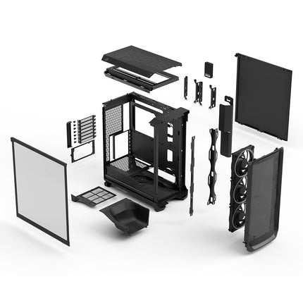 Fractal Design Meshify 3 Ambience Pro RGB Black Tempered Glass Light Tint - High Airflow PC Gaming Case - Mesh Front Panel - Adjust Pro Hub and Three ARGB Momentum 14 Fans Included