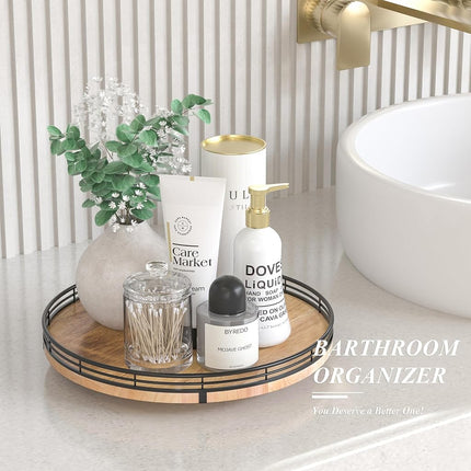 AMH 12-Inch Farmhouse Oak Lazy Susan Organizer