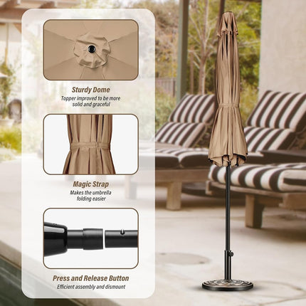 Parasol de patio Simple Deluxe de 3 m, parasol de marché extérieur avec bouton poussoir et manivelle facile, compatible avec les tables, couleur taupe