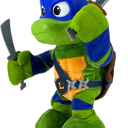 Mattel Teenage Mutant Ninja Turtles: Mutant Mayhem Leonardo Plush Toy with Action and 20+ Sounds, Character Stylized 11 Inch Soft Doll with Vinyl Head