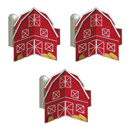 Beistle Red 52194, 3 Piece 3-D Barn Centerpieces, 10", Paper, Multicolored