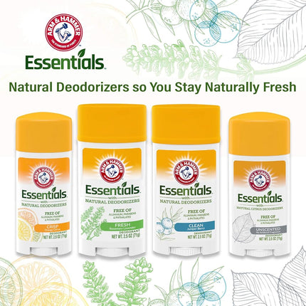 Arm & Hammer Essentials Deodorant, Fresh, 2.5 Ounce (Pack of 6)