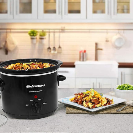 Mijoteuse ovale électrique Elite Gourmet MST-350B#, température réglable, pour entrées, sauces, ragoûts et trempettes, couvercle en verre et pot en céramique lavables au lave-vaisselle (3 pintes, noir)