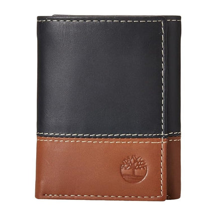 Portefeuille Timberland pour homme en cuir, à trois volets avec fenêtre d'identité, noir/marron (Hunter), taille unique UK