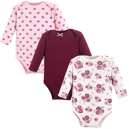 Hudson Baby Unisex Baby Cotton Long-sleeve Bodysuits, Rose, 9-12 Months