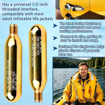 4 Pack 24g 1/2" CO2 Reset Cylinder Replacement Thread CO2 Cartridges for Inflatable Jackets, Life Jackets, Personal Flotation Belt, Accessories