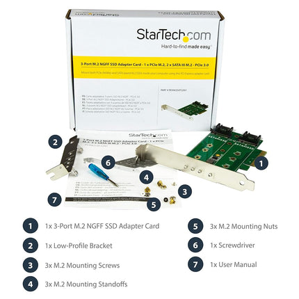 StarTech 3-Port M.2 Adapter, 1x NVMe and 2x SATA III, LEDs (PEXM2SAT32N1)