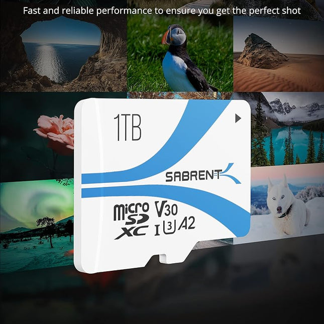 SABRENT Micro SD card 1TB V30, SD card UHS-I A2, memory card Micro SDXC, Class 10, U3, Full HD & 8K UHD card, up to 100MB/s for professional photographers, videographers, vloggers (SD-MQ30-1TB)