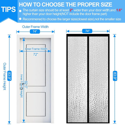 RELIANCER Magnetic Thermal Insulated Door Curtain,Waterproof EVA Door Cover,Fit Doors Size Up to 72"x82",Temperature Protection Insulated Doorway Curtain Partition,Patio Self-Closing Doors Net Screen