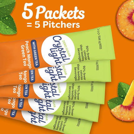 Crystal Light Drink Mix, Peach Mango Green Tea, Pitcher Packets, 5 Count (Pack of 12 Canisters)
